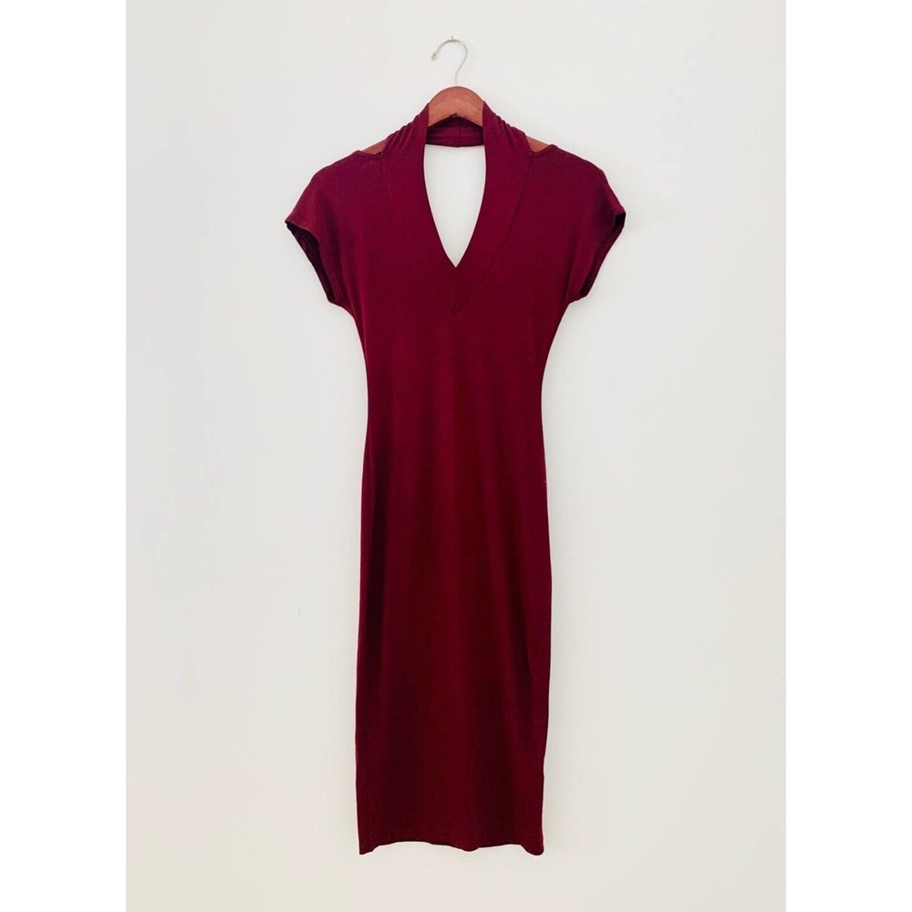Maroon/ Burgundy cut out Bodycon Midi Dress Short Sleeve